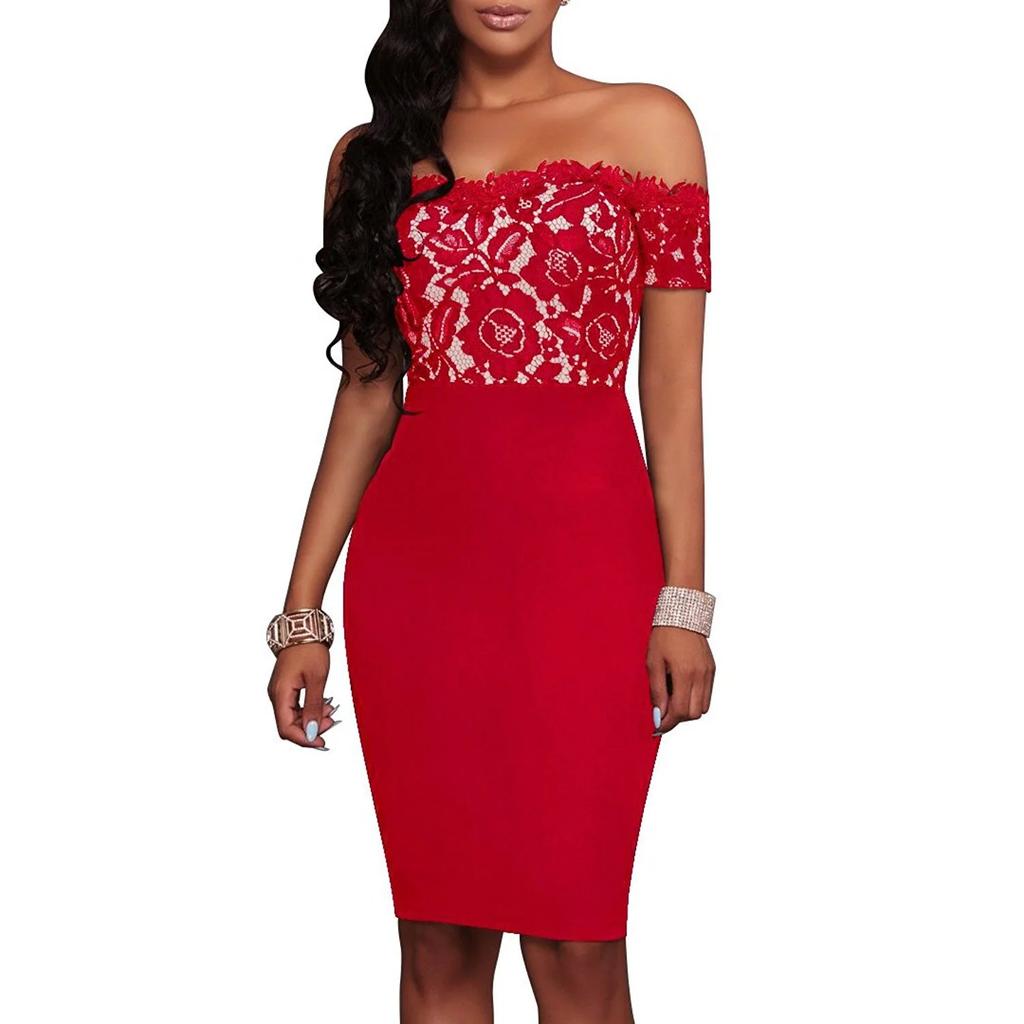 Summer Women Fashion Lace Patchwork Casual Dresses Vintage Prom Elegant Evening Party Dress Plus Size
