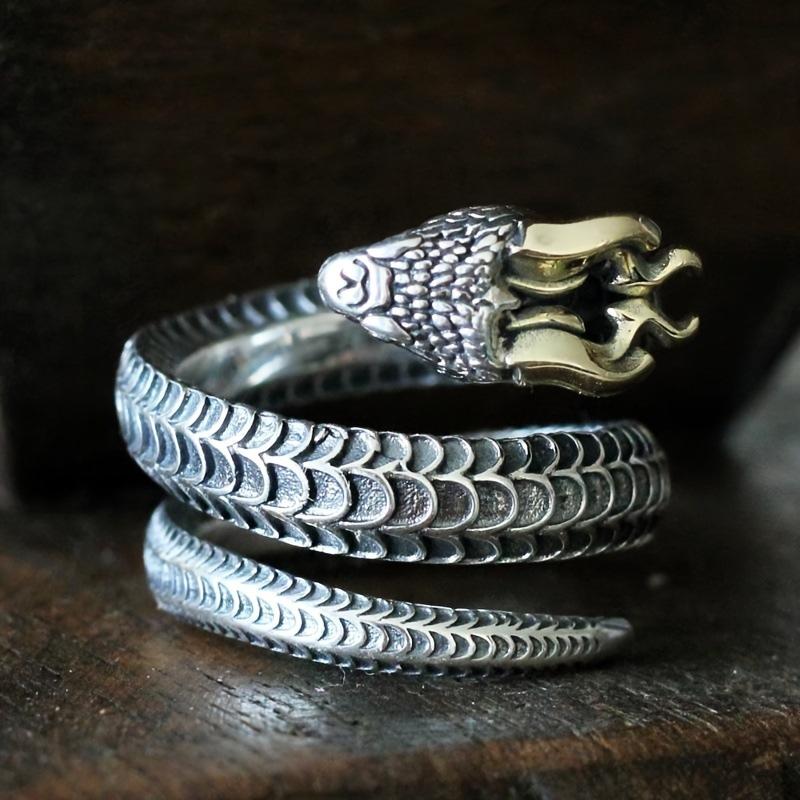 Dragon Horn Python Men's Dark Trend Hip-Hop Men's and Women's Live Mouth Adjustable Ring