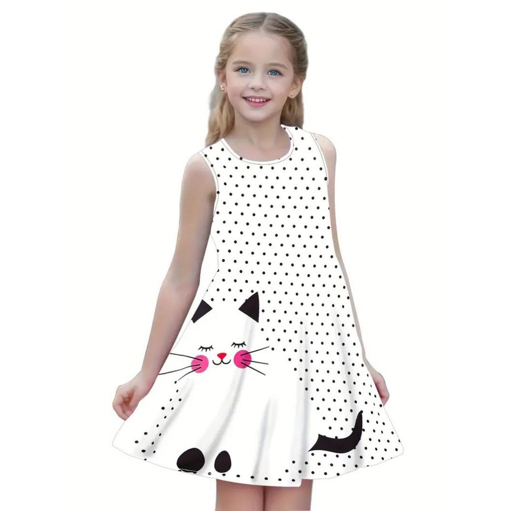 Fashion Children's Dresses New Fashion Loose Cute 3D Animal Pattern Children Girls Sleeveless Dresses