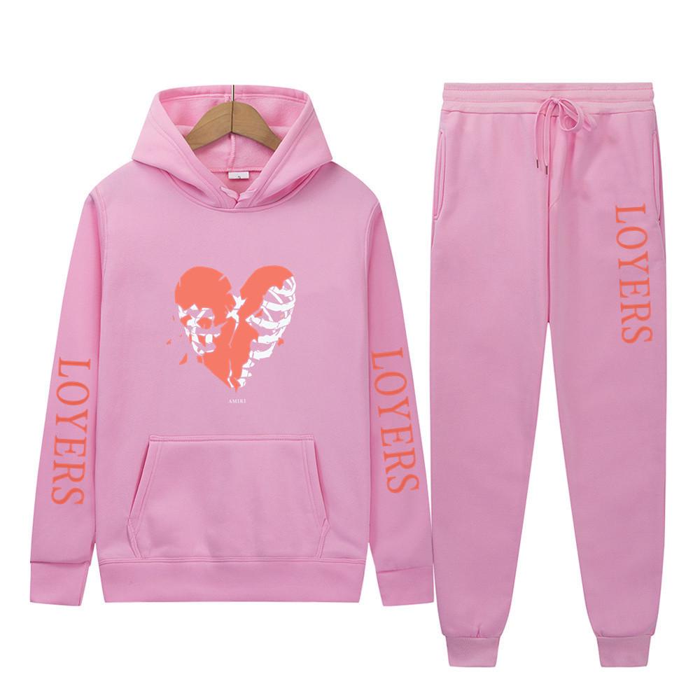 

Европейский и американский трендовый спортивный повседневный флисовый худи и штаны XXL розовый