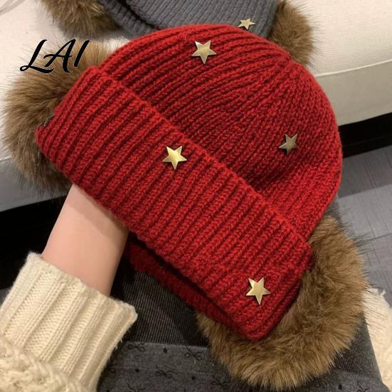 Stylish Daily Wear Cap Knitted Winter Hat with Ear Protection Elastic Thickened Plush Lined Casual Versatile Accessory Cap Soft Warm Windproof