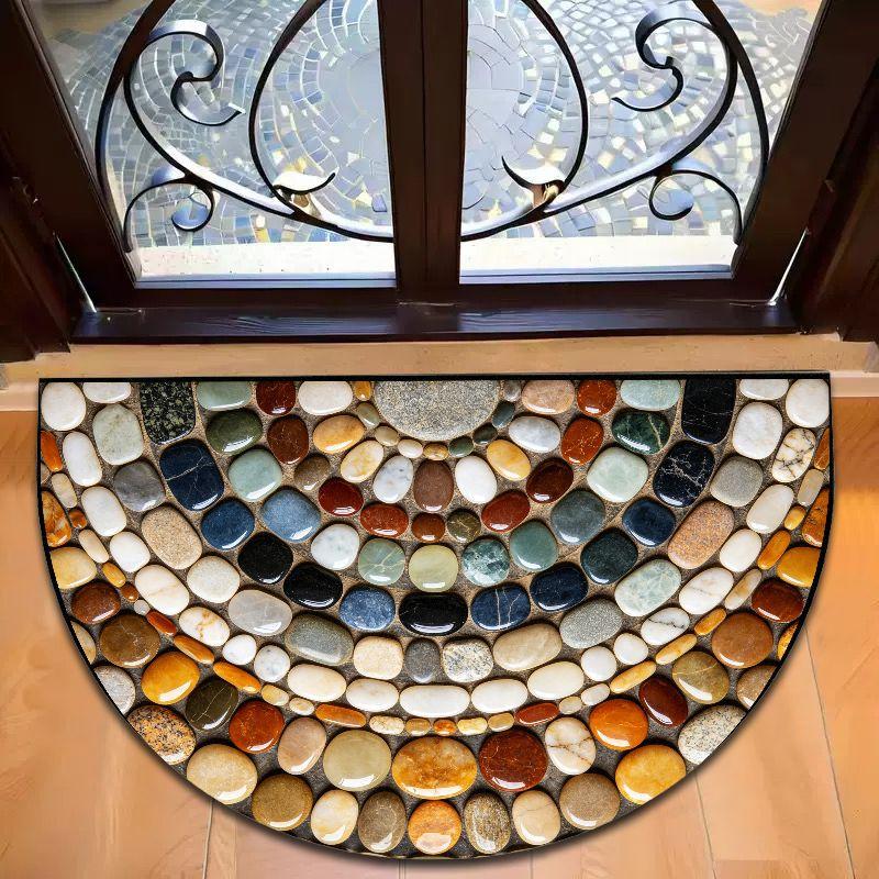 Half Round Natural Pebble Stone Doormat 3D Illusion Anti-Slip Waterproof Entrance Rug Front Door Indoor Outdoor Floor Mat