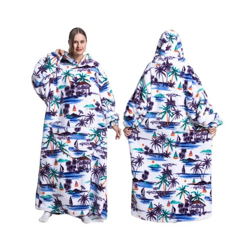 Robe à capuche en polaire chaude d'hiver pour femmes, couverture surdimensionnée de 140cm avec manches, sweat-shirt chaud en polaire, couverture de télévision géante Women Hoody Robe