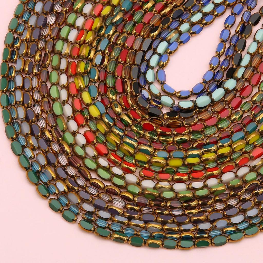 Oval Faceted Gold-Edged Glass Crystal Rice Beads for Jewelry Making