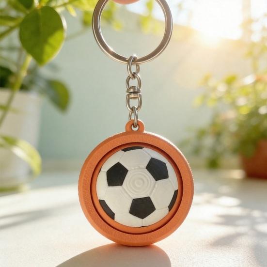 3D Printed Football Keychain, Mini Rotatable Football Fidget Keychain, Compact Stress Relief Sports Ball Key Chain for Keys Backpack Wallet Gift