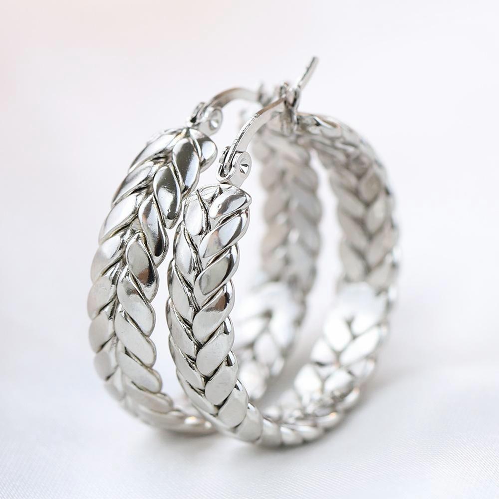 Peace Leaf Hoop Earrings Stainless Steel Wheat Ears European and American Trend Earrings