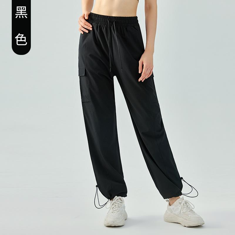 

Брюки для йоги с высокой талией, широкие штанины, свободные, облегающие, спортивные штаны, женские повседневные спортивные прямые брюки с карманами для фитнеса XL чёрный