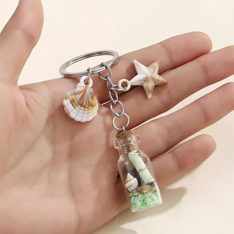 1PC Backpack Pendant Keyring Gifts Keychain Portable Bottle Ocean Theme Starfish Shell Chain Ornament