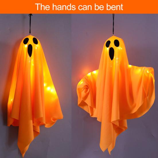 3 ks Halloweenských závěsných duchů 19,6" LED svítících venkovních létajících bílých duchů pro dekoraci předzahrádky, terasy, trávníku, zahrady, párty