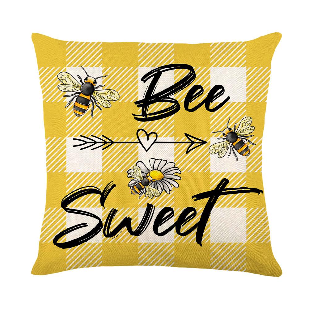 Plaid Printed Pillow Cover Elf Little Bee Polyester Cushion Cover Sofa Bedroom Bedside Cushion