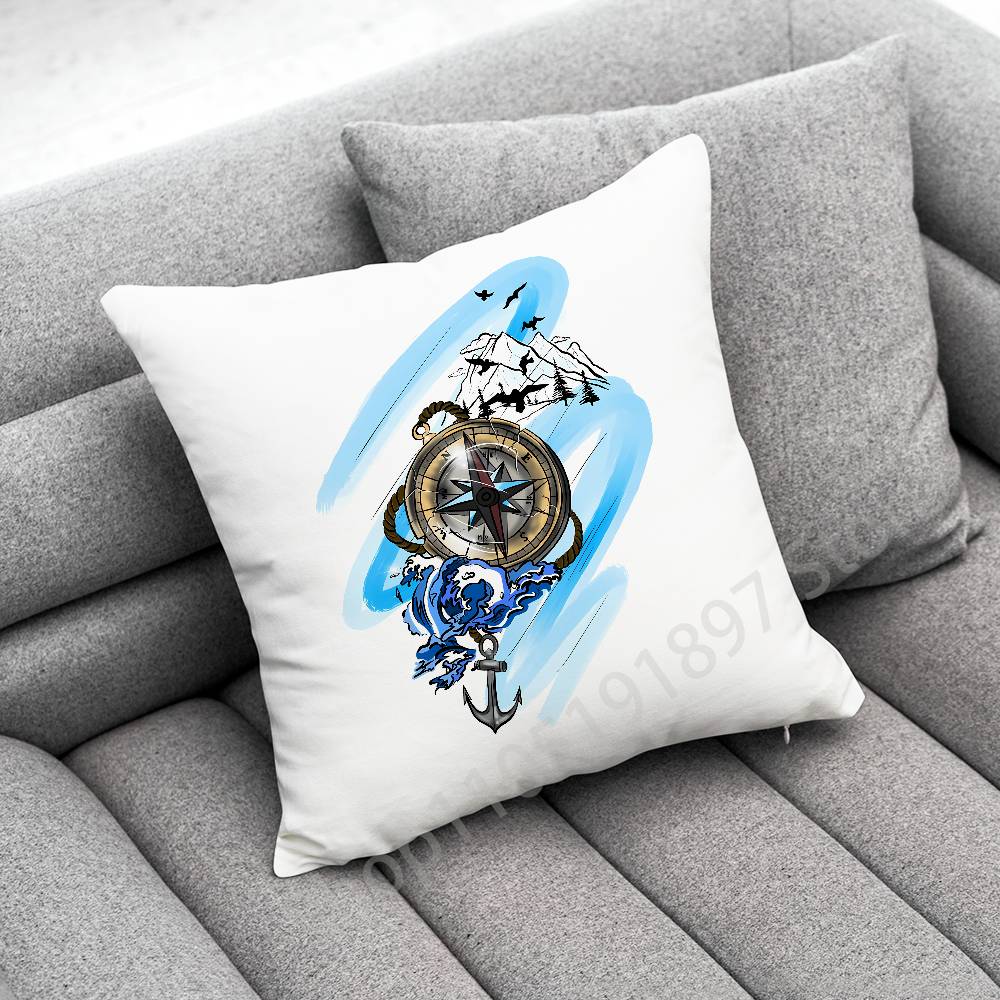Anchor Boat Ship Wheel Compass Logo Throw Pillow Case For 45*45cm 40cm 55cm 50cm 30cm Square Car Pillowcase Shell