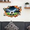 3D Soccer Wall Stickers, Self-Adhesive Soccer Ball Wallpaper Poster, Sports Ball Breakthrough Wall Decals for Boys Bedroom Playroom