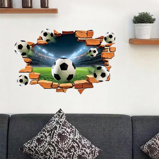 3D Soccer Wall Stickers, Self-Adhesive Soccer Ball Wallpaper Poster, Sports Ball Breakthrough Wall Decals for Boys Bedroom Playroom