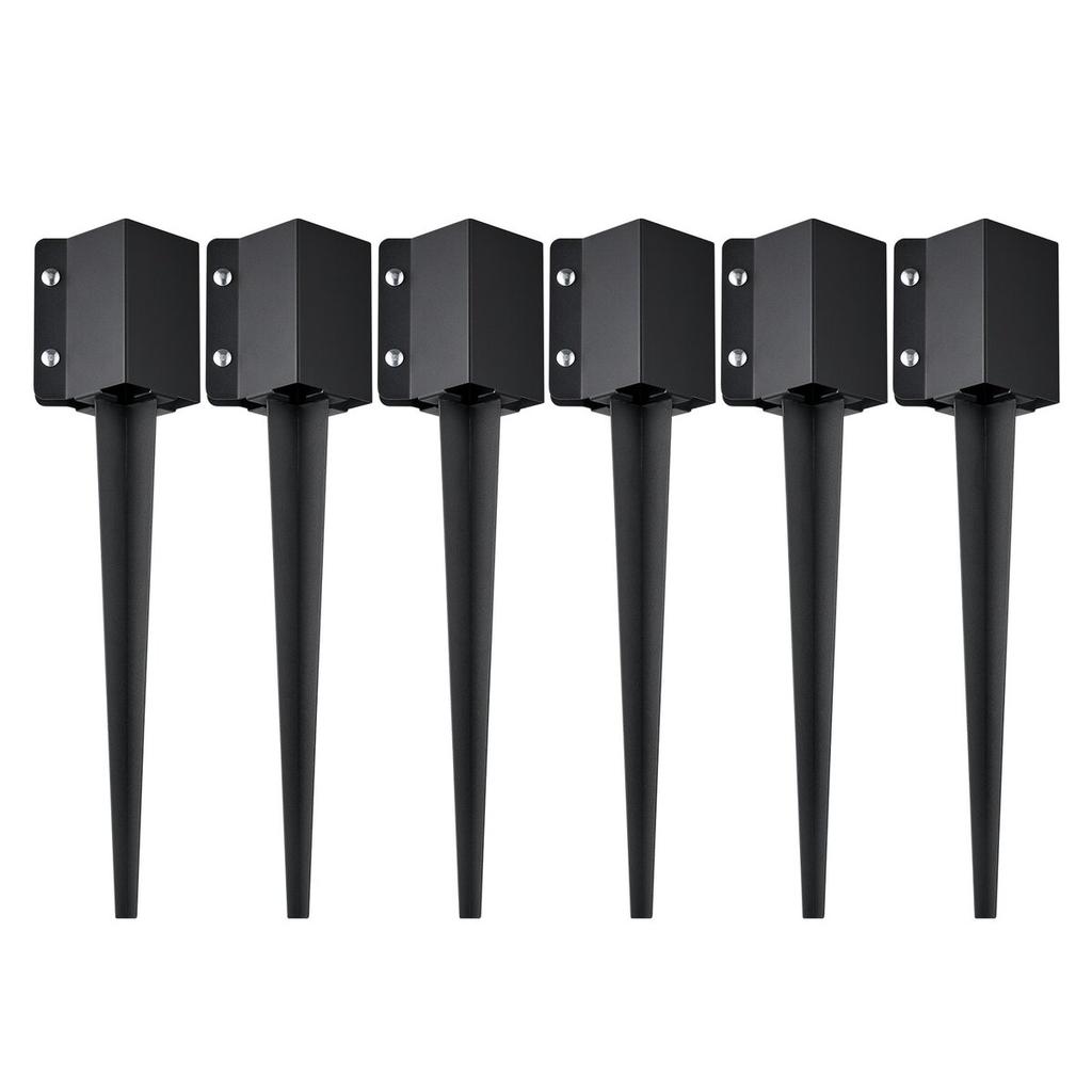 Fence Post Anchor Ground Spike, 6 Pack 24 x 4 x 4 Inches Outer Diameter (Inner Diameter 3.5 x3.5 Inches), Metal Black Powder Coated Post Stake Ground,