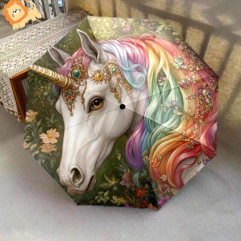 1 PC Automatic Folding Umbrella - Fantasy Unicorn Pattern, Portable & Foldable Design with 8 Ribs, Christmas Birthday Gifts