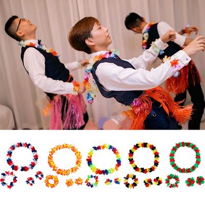 4 Pcs/Set Hawaiian Artificial Flowers Leis Necklace Garland Headband Wedding Birthday Beach Tropical Party Decoration