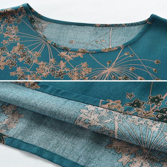 2Pcs/Set Women Pajamas Set Floral Print Short Sleeve Elastic Waist Wide Leg Pleated Trousers T-shirt Pants Set Mid-aged Grandmother Homewear Set