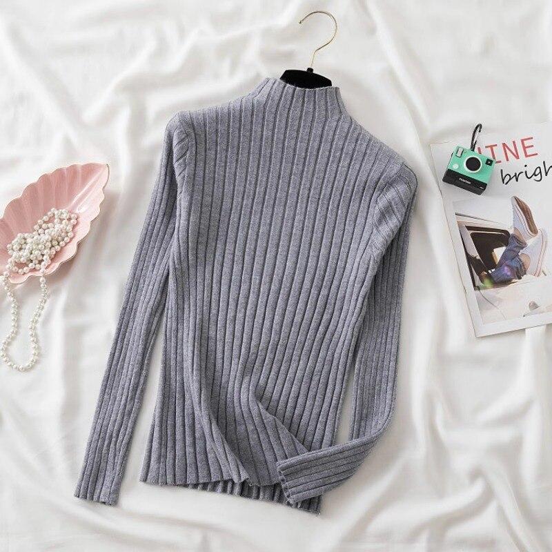 Женские свитера с длинным рукавом, облегающие пуловеры, женские полувысокие воротнички, вязаные свитера, нижние и верхние части, осенняя и зимняя одежда One Size серый