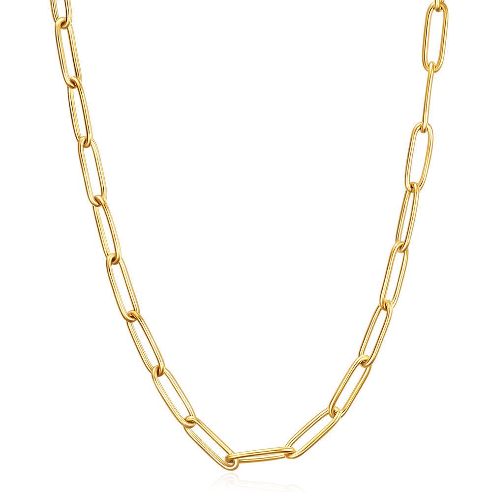 Spilla Rettangolare in Oro 18K Collana Semplice in Acciaio Inossidabile con Chiusura OT da Donna