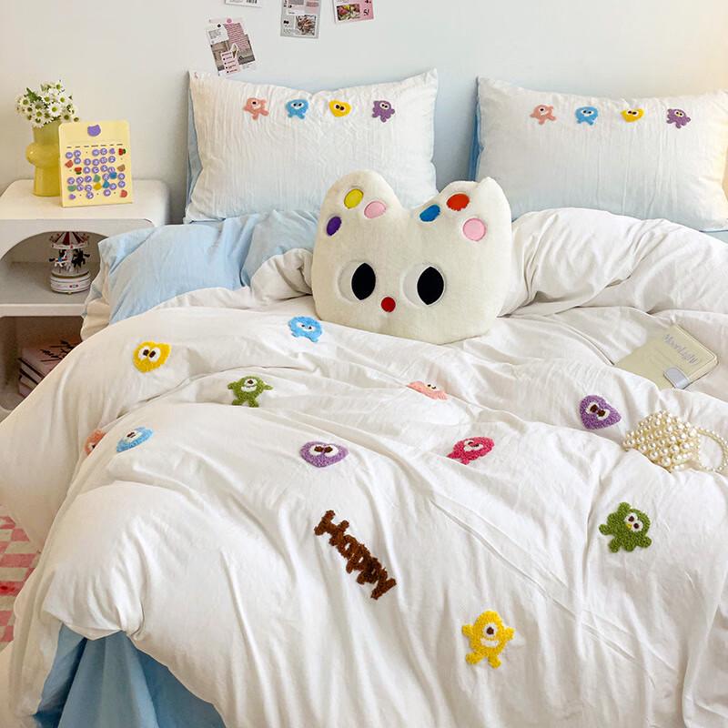 LISM Cute Little Monster Washed Cotton 4-Piece Bedding Set
