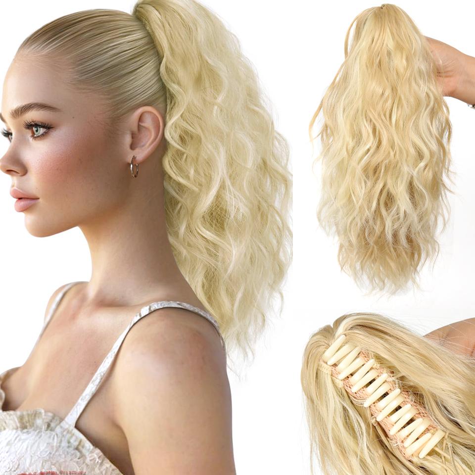 

14Inch Synthetic Short Curly Claw Clip in Ponytail Hair Extension Daily Use Blonde Black Blonde Fluffy Hairpiece for Women
