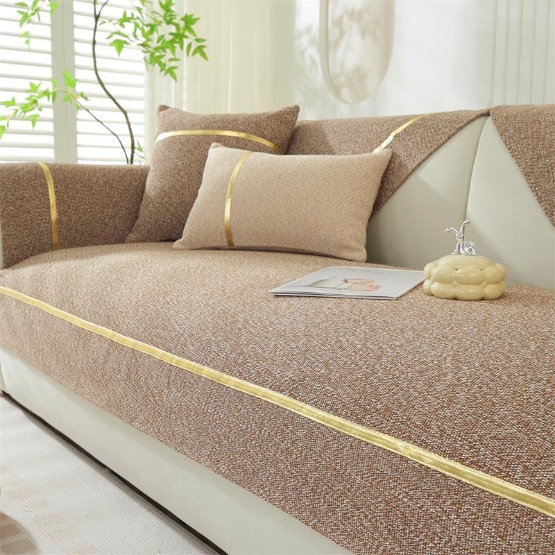 

Linen Sofa Cushion 2025 New Arrival Cushion Fabric Cotton Linen Ice Silk Mat Solid Wood All Year Round Neutral Accessible Luxury Fancy Star-Brown 60*60cm