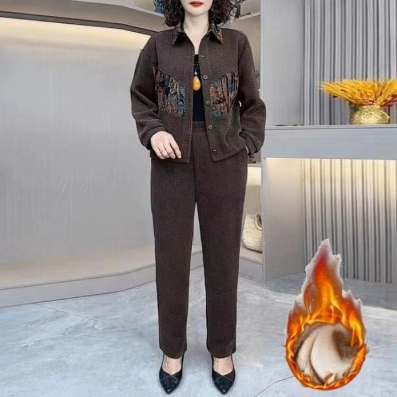 Fashion Denim Jumpsuit Women's Winter Insulated Thick Casual Short Coat and Harem Pants Set