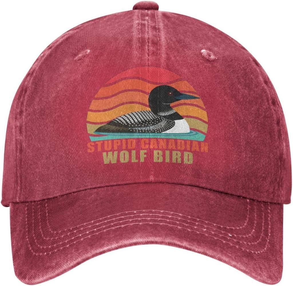 Stupid Canadian Wolf Bird Cap for Women Funny Loon Humor Mens Hats