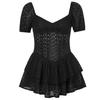 Vintage Hollow Out Corset Dress Women Fashion V Neck Ruffles Pleated Puff Sleeve Chic Black Summer Party Ladies Dress