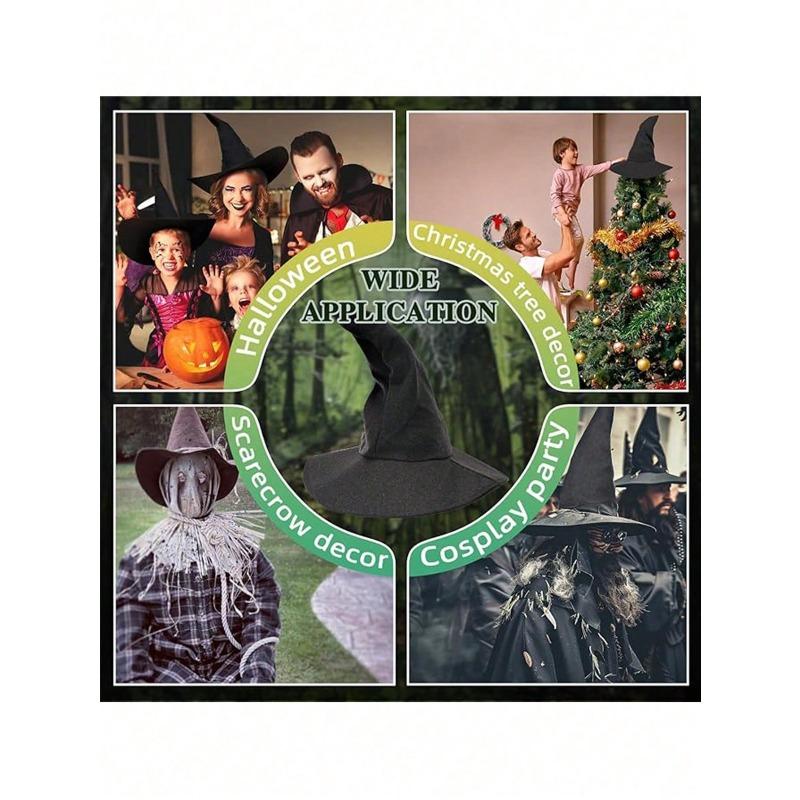 Halloween Wrinkled Witch Hat, Velvet Wizard Hat with Curved Horn, Black Witch Hat for Cosplay