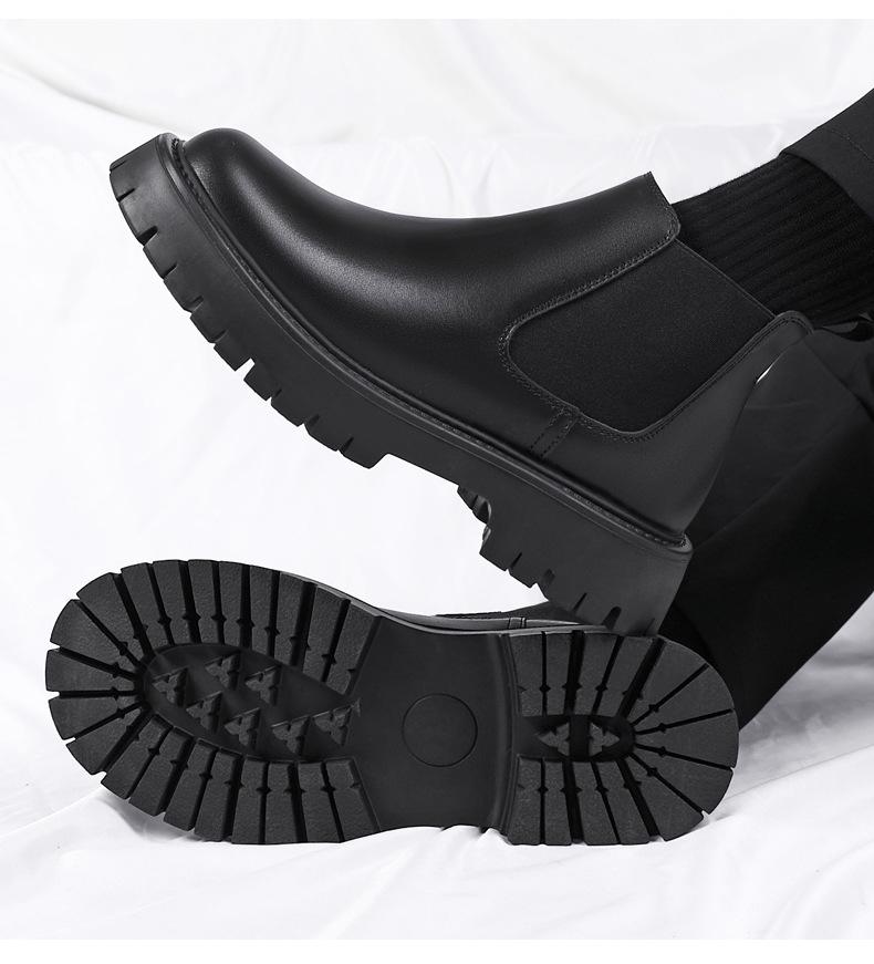 Herren Chelsea Boots im britischen Stil: Dicksohlige, höhenerhöhende, Echtleder, Slipper, mittelhoher Schaft, Herbst/Winter Martin Boots.