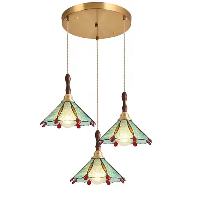 Tiffany Chandelier Retro Creative Stained Glass Lotus Pendant Light Corridor Bedroom Living Room E27 Single Head Hanging Lamps