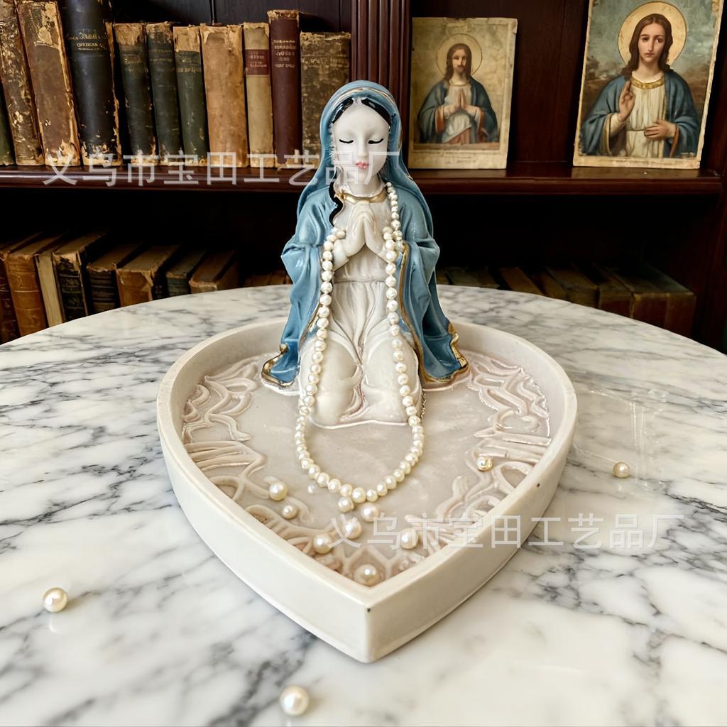 Virgin Mary Rosary Holder Bead Holder Jewelry Box Holder Resin Crafts