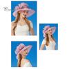 Chapeau de soleil à large bord en organza avec fleurs et plumes, protection UV, matériau translucide, pour femme