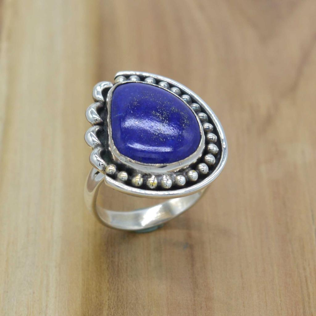 Lapis Lazuli Gemstone Silver Ring For Women, Crystal Quartz & 925 Sterling Silver Handmade Unique Jewelry, Gift For Her