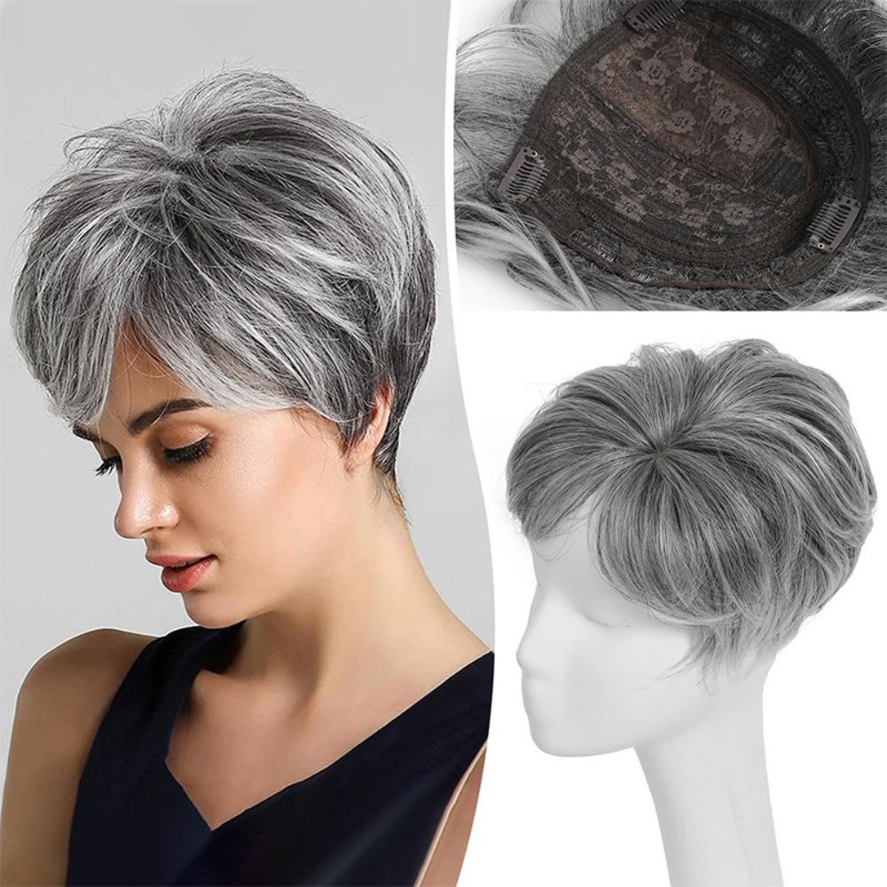 Hair Extensions Top Hair Bangs Replacement Wig Wavy Hair Piece Cover White Hair
