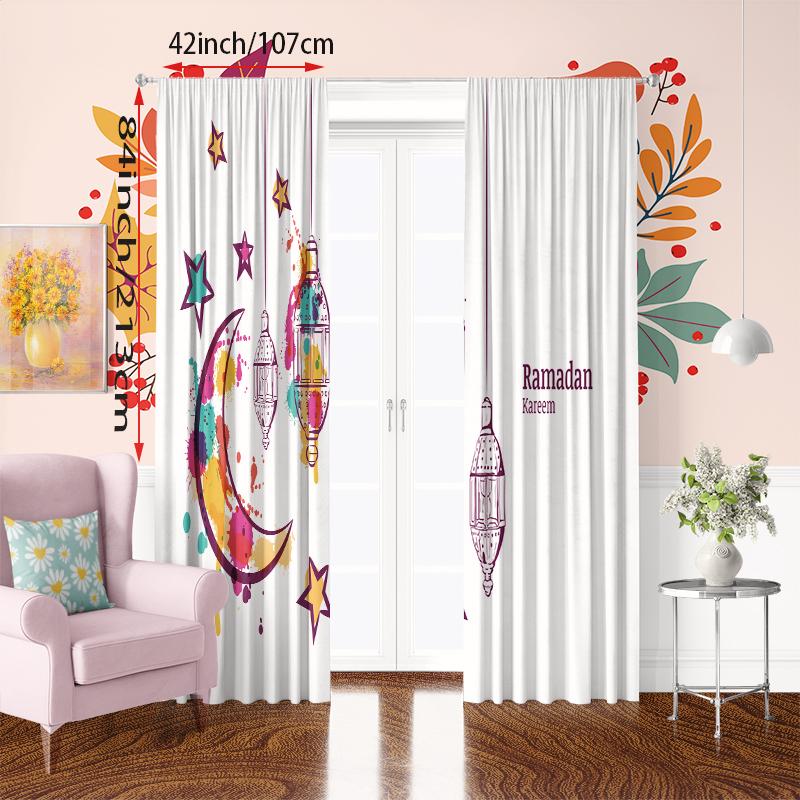 Set Of 2 Painted Ramadan Blessings Printed Curtains Polyester Bedroom Living Room Decor Made Sitting Window Treatment