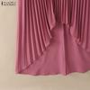 ZANZEA Women Casual Round Neck Long Sleeve Loose Irregular Pleated Blouse