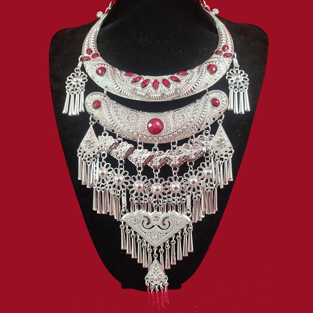 Landie Ethnic Style Exaggerated Miao Silver Large Collar Miao Silver Characteristic Gem Collar Miao Dance Jewelry Women's Necklace
