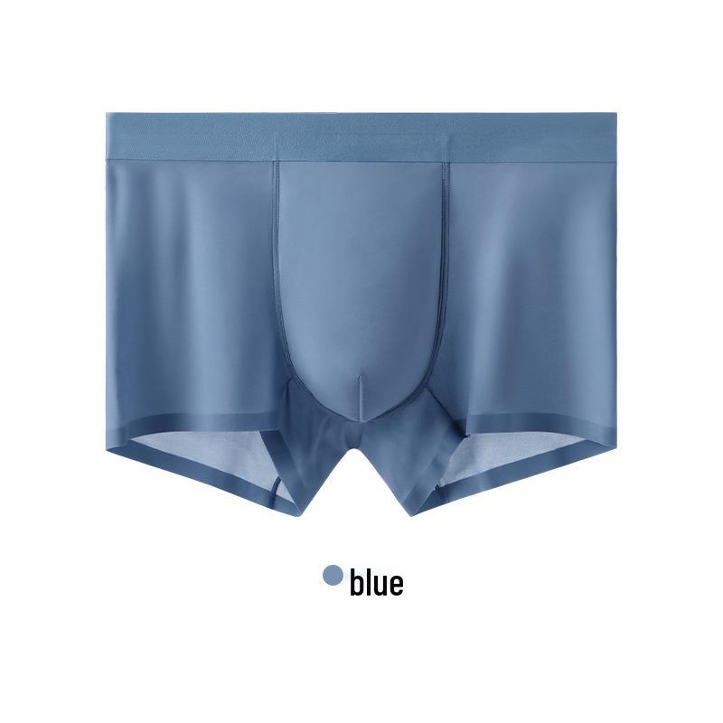 Men's Summer Ice Silk Antibacterial Quick-Dry Boxer Briefs - Mid-Waist, Seamless, Breathable Ultra-Thin Four-Corner Design.