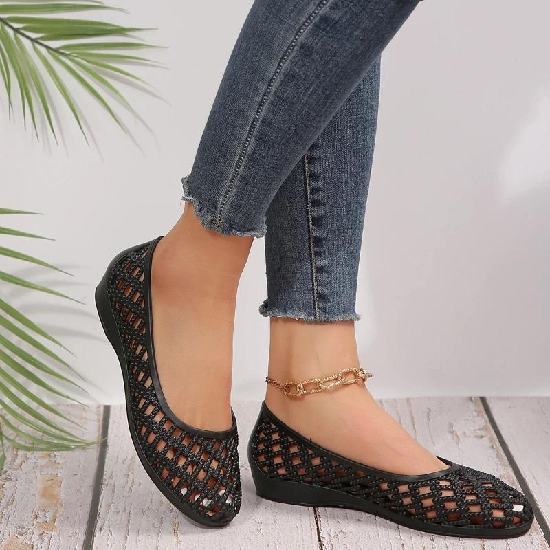 Fashion Trendy Women's Flat Shoes 2024 Summer Baotou Hollow Breathable Sandals Solid Color Simple Women's Shoes Zapatos De Mujer Flats