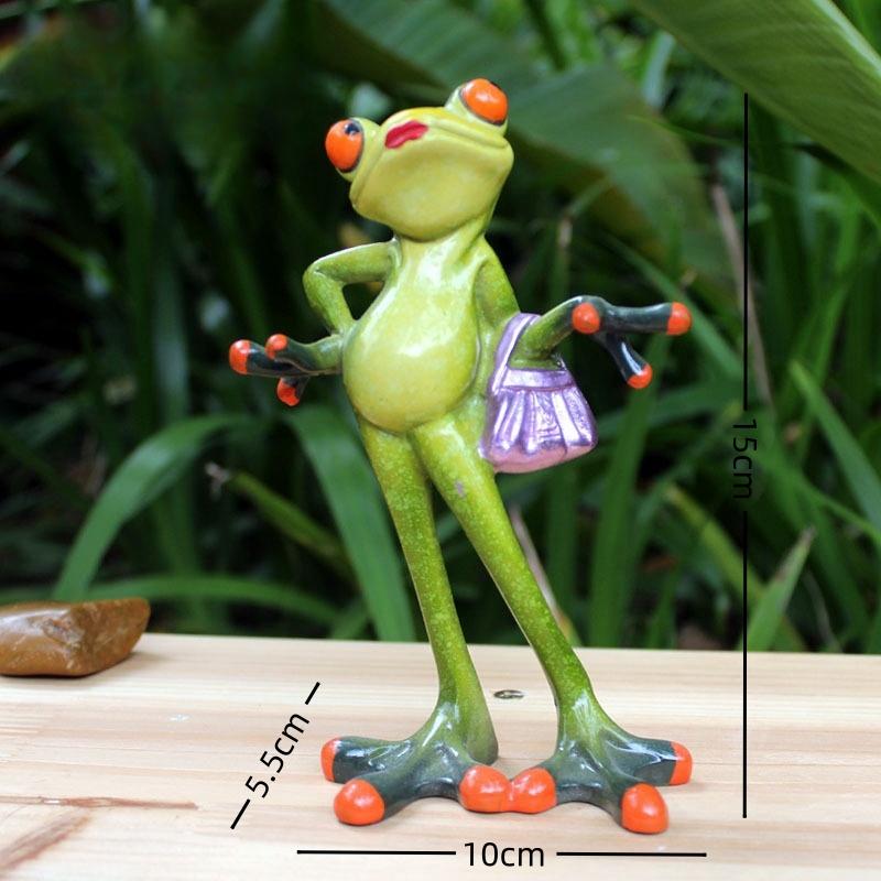 Nordic Elegant Leggy Frog Lady Figurines Shopping Frog Sculpture Resin Animal Statues Funny Frog Home Desktop Living Room Decor