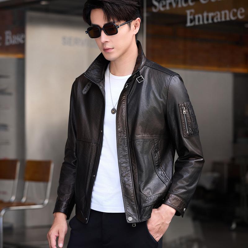 

Кожаная куртка мужская сезонная повседневная короткая облегающая куртка из коровьей кожи с верхним слоем Tide 5XL