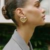 Gold Silver Color Exaggerated Large Love Earrings Fashion Retro Striped Texture Heart Stud Earrings Jewelry Gift for Women Girls