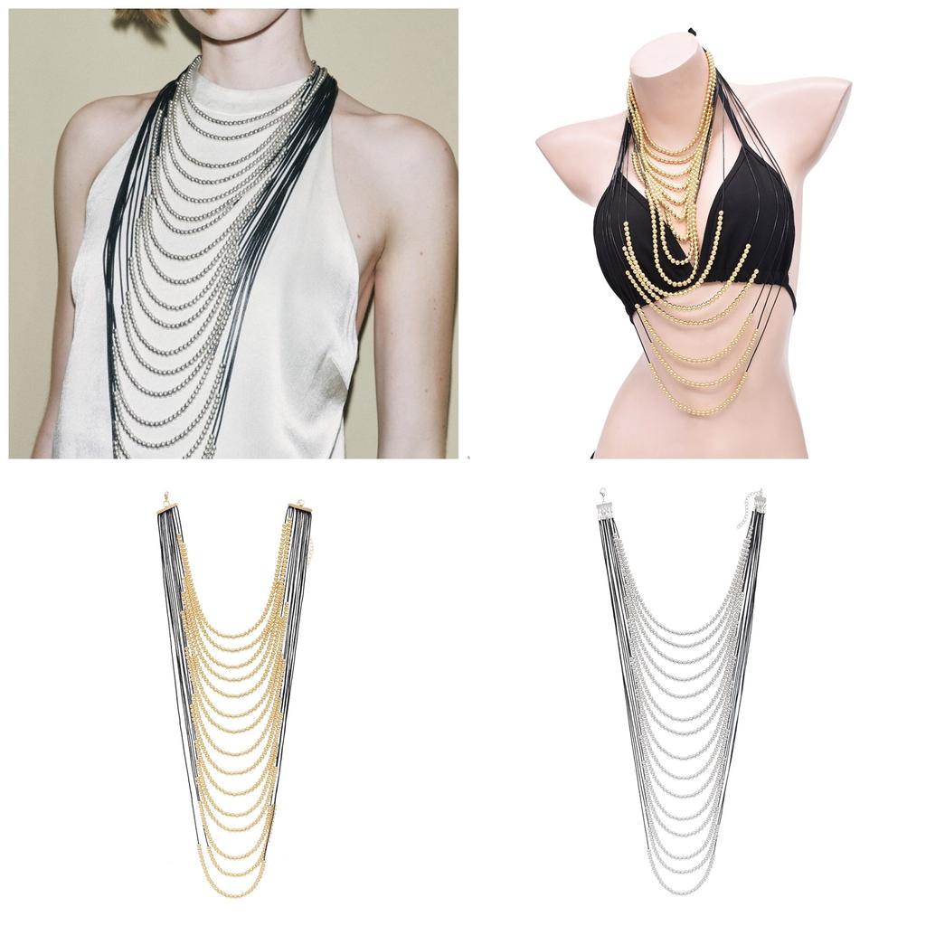 Elegant Multi Layer Beaded Necklace Waterfall Clavicle Chain Adjustable Length Neckchain for Bohemian Style Enthusiasts