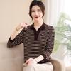 Striped Collared Long-Sleeve Top for Middle-Aged and Elderly Women – 50s & 60s Spring/Autumn Base Layer
