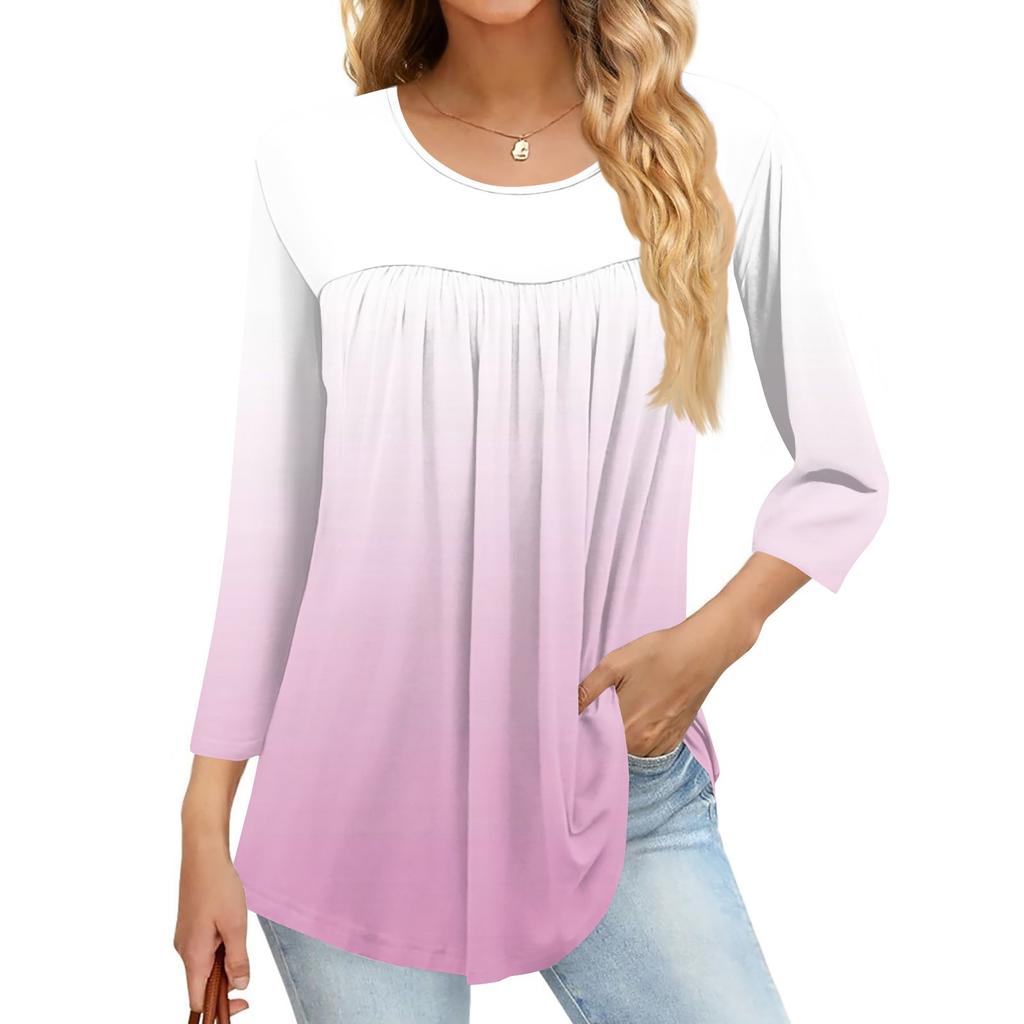 Women's Fashion Casual Three-quarter Sleeve Printed Round Neck Top