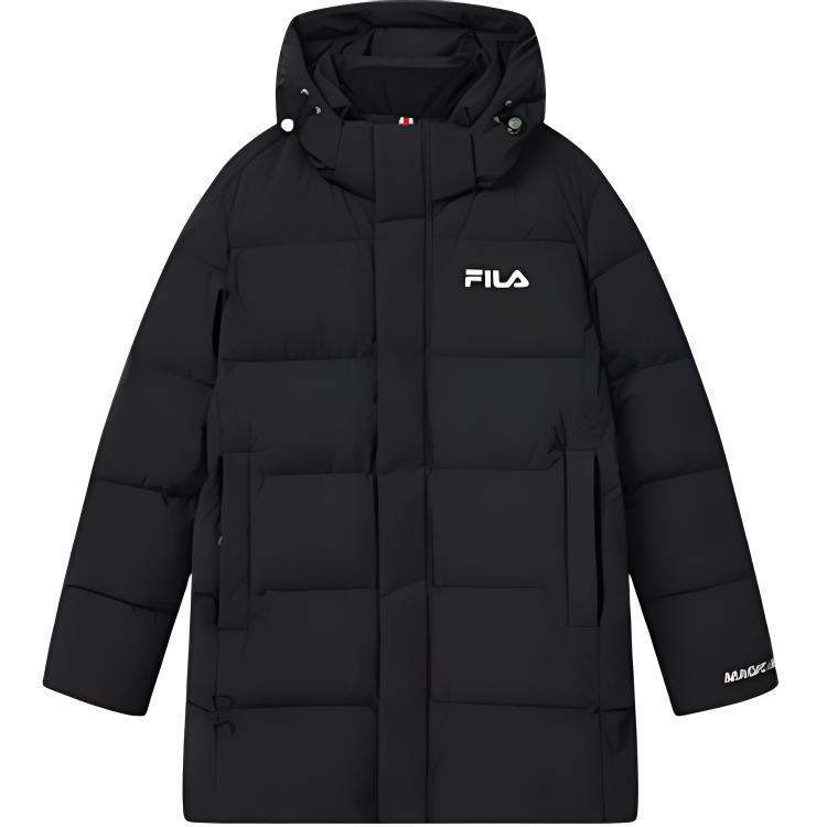 

FILA Solid Color Mid-Length Letter Logo Hooded Down Jacket Men Outerwear Black F51M249904F-BK M