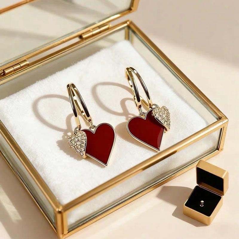 Vintage Hohl Zirkon Herz Ohrringe für Damen Strass Gold Farbe Herz Tropfen Ohrring Luxus Hochzeit Paar Schmuck Geschenke