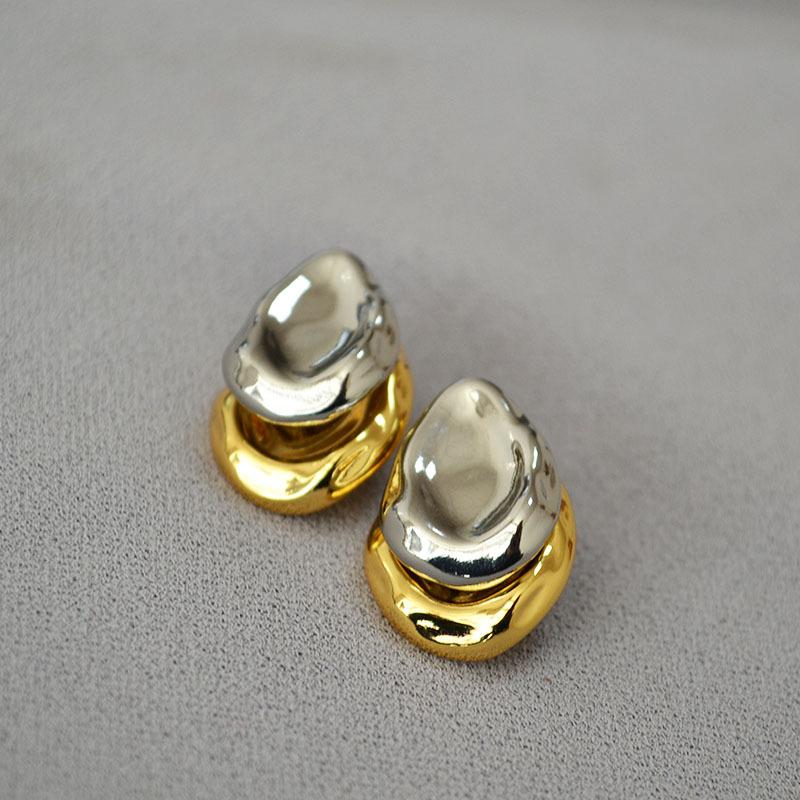Europe and America Vintage Splice Stud Earrings for Women Two Color Metal Elegent Earrings Removable Delicate Charm Y2K Jewelry